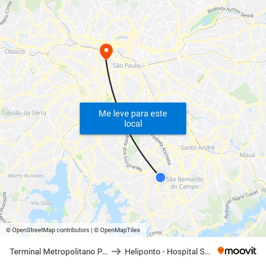 Terminal Metropolitano Piraporinha to Heliponto - Hospital Samaritano map