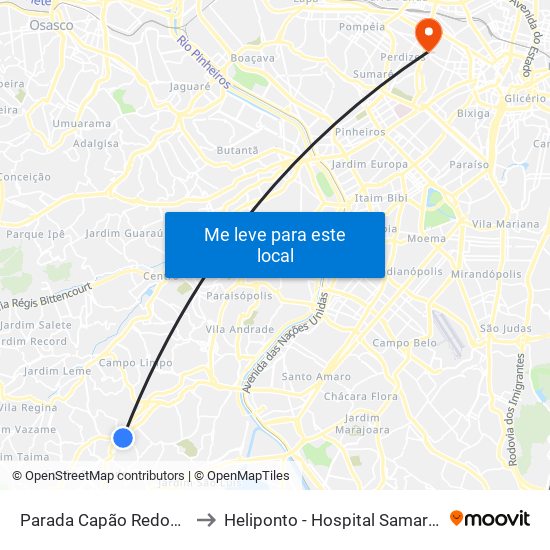 Parada Capão Redondo I to Heliponto - Hospital Samaritano map