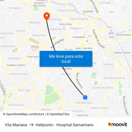 Vila Mariana to Heliponto - Hospital Samaritano map