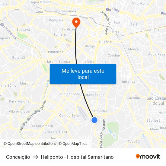 Conceição to Heliponto - Hospital Samaritano map
