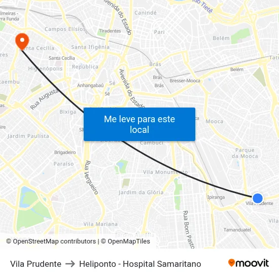 Vila Prudente to Heliponto - Hospital Samaritano map