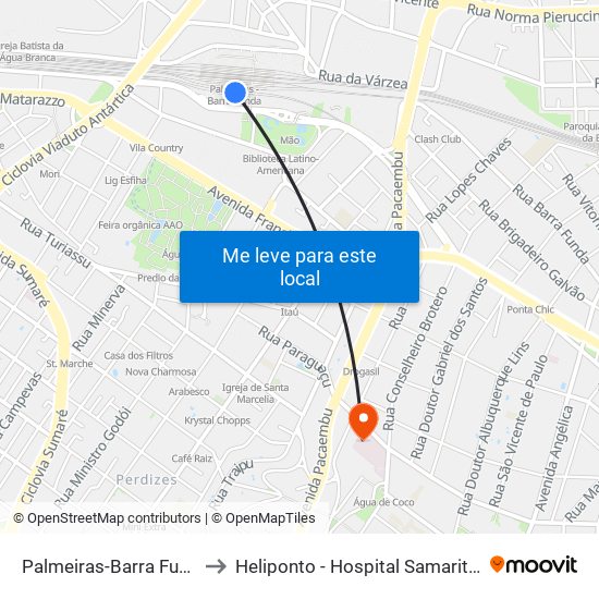 Palmeiras-Barra Funda to Heliponto - Hospital Samaritano map