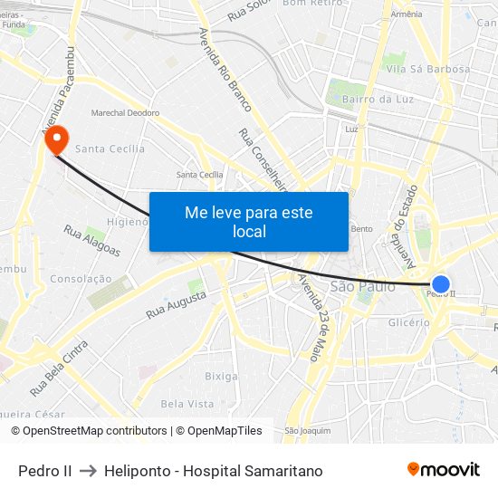 Pedro II to Heliponto - Hospital Samaritano map
