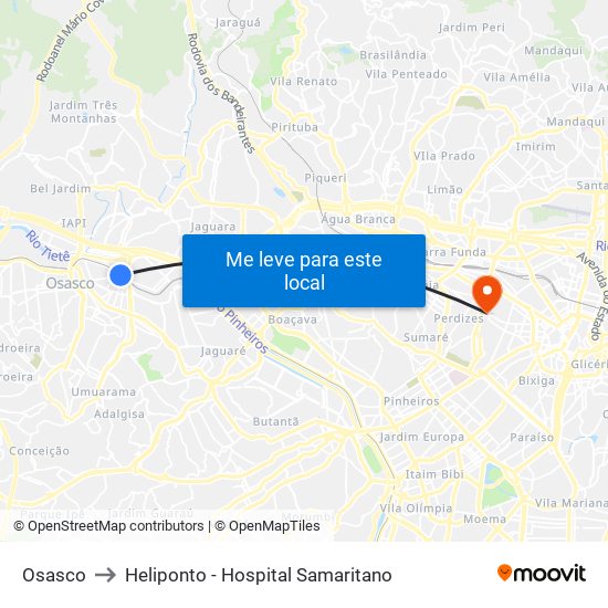 Osasco to Heliponto - Hospital Samaritano map