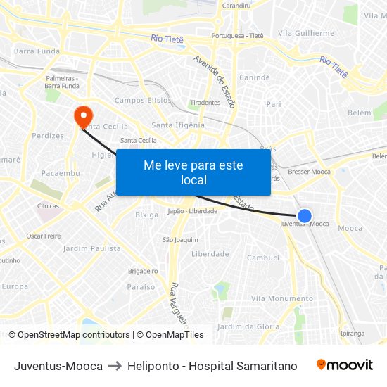 Juventus-Mooca to Heliponto - Hospital Samaritano map