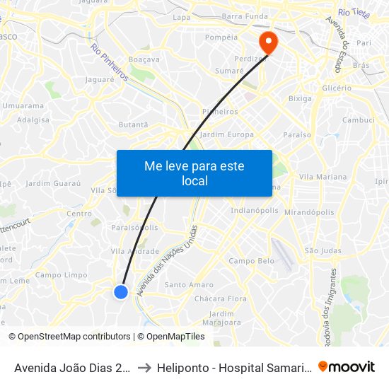 Avenida João Dias 2841 to Heliponto - Hospital Samaritano map