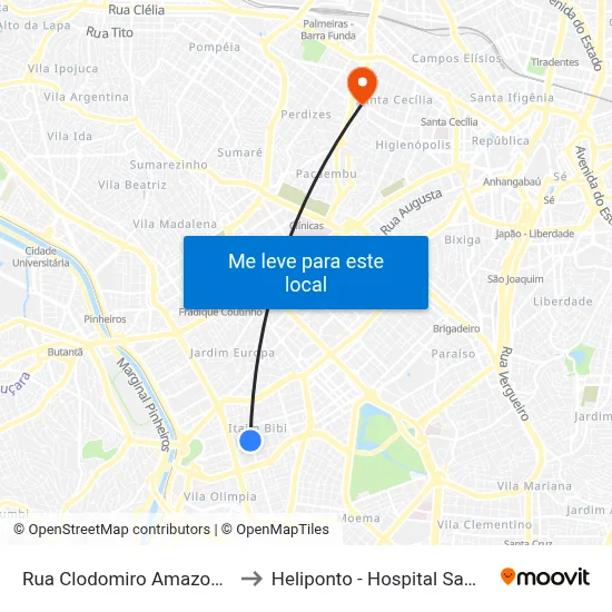 Rua Clodomiro Amazonas 221 to Heliponto - Hospital Samaritano map