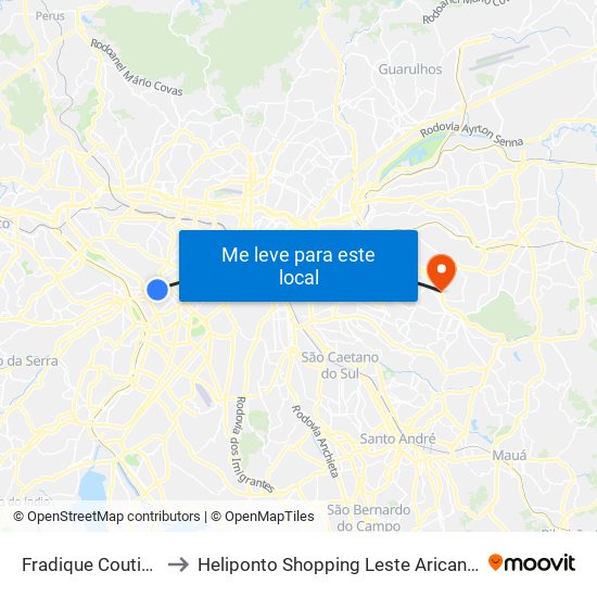 Fradique Coutinho to Heliponto Shopping Leste Aricanduva map
