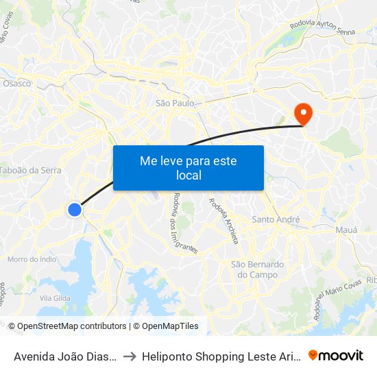 Avenida João Dias 2841 to Heliponto Shopping Leste Aricanduva map