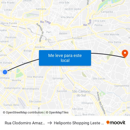 Rua Clodomiro Amazonas 221 to Heliponto Shopping Leste Aricanduva map