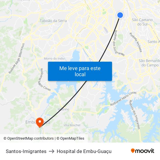 Santos-Imigrantes to Hospital de Embu-Guaçu map