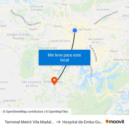 Terminal Metrô Vila Madalena to Hospital de Embu-Guaçu map