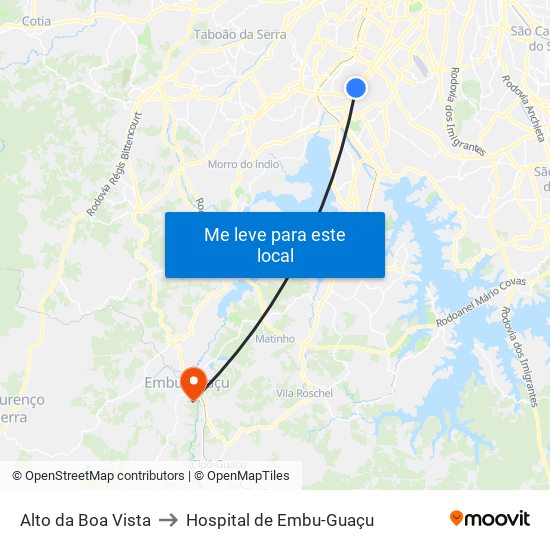 Alto da Boa Vista to Hospital de Embu-Guaçu map