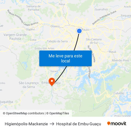 Higienópolis-Mackenzie to Hospital de Embu-Guaçu map