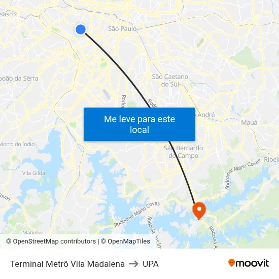 Terminal Metrô Vila Madalena to UPA map