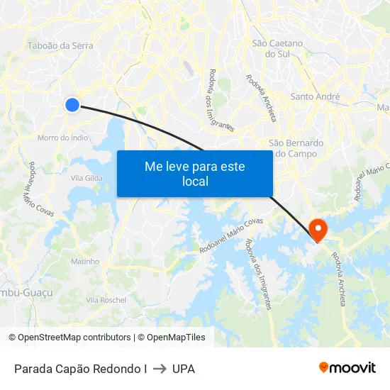 Parada Capão Redondo I to UPA map