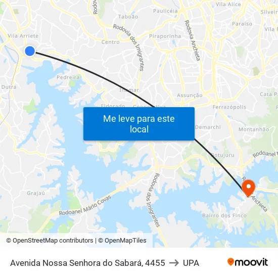 Avenida Nossa Senhora do Sabará, 4455 to UPA map