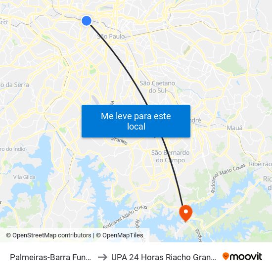 Palmeiras-Barra Funda to UPA 24 Horas Riacho Grande map