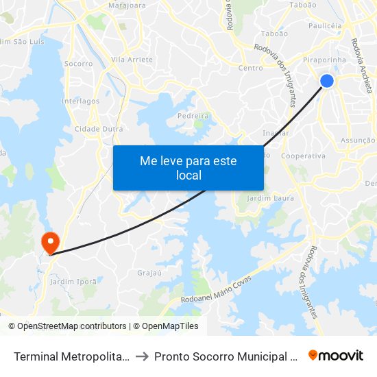 Terminal Metropolitano Piraporinha to Pronto Socorro Municipal Balneário São José map