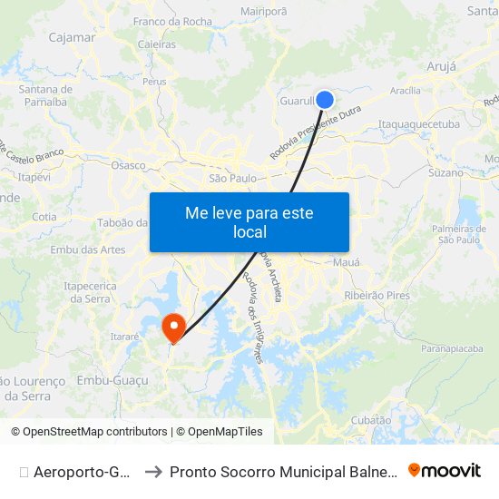 ✈️ Aeroporto-Guarulhos to Pronto Socorro Municipal Balneário São José map