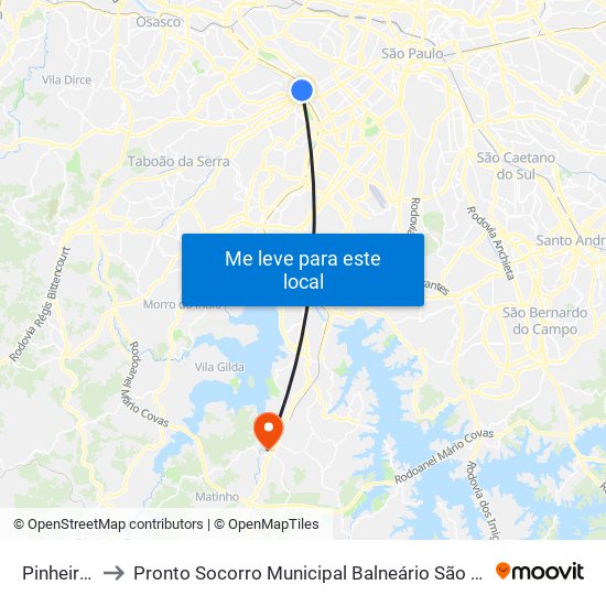 Pinheiros to Pronto Socorro Municipal Balneário São José map