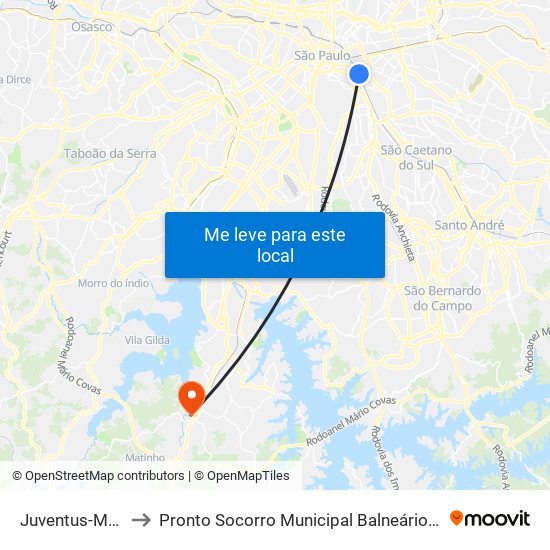 Juventus-Mooca to Pronto Socorro Municipal Balneário São José map