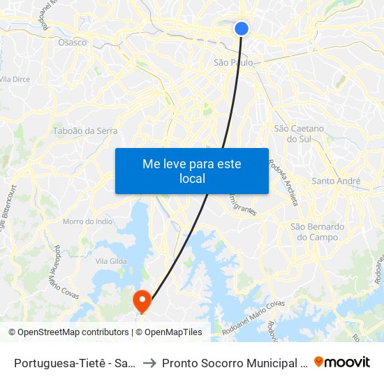 Portuguesa-Tietê - Santana, São Paulo to Pronto Socorro Municipal Balneário São José map