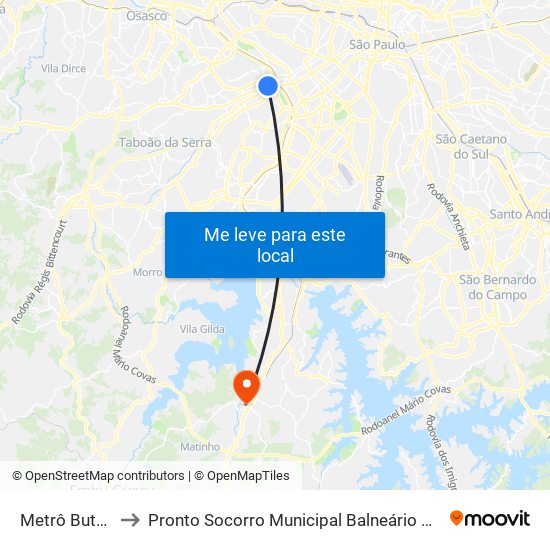 Metrô Butantã to Pronto Socorro Municipal Balneário São José map