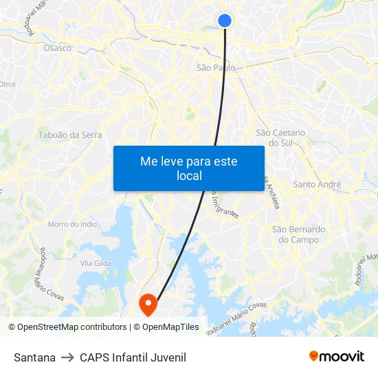 Santana to CAPS Infantil Juvenil map