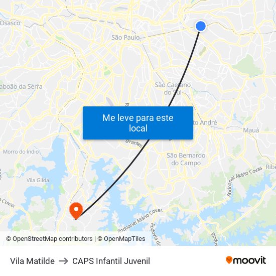 Vila Matilde to CAPS Infantil Juvenil map