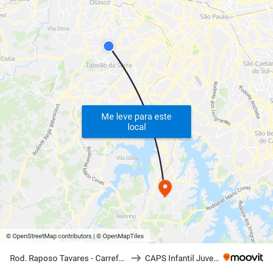 Rod. Raposo Tavares - Carrefour to CAPS Infantil Juvenil map