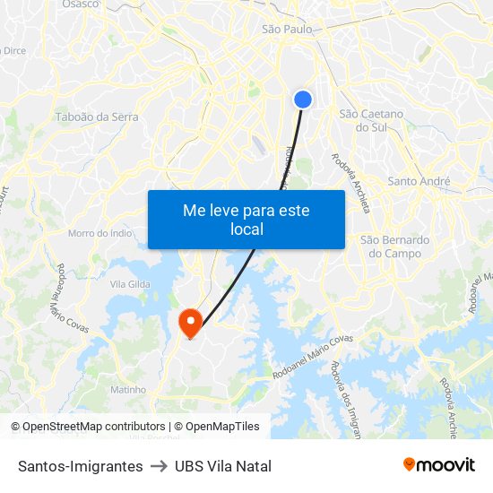 Santos-Imigrantes to UBS Vila Natal map