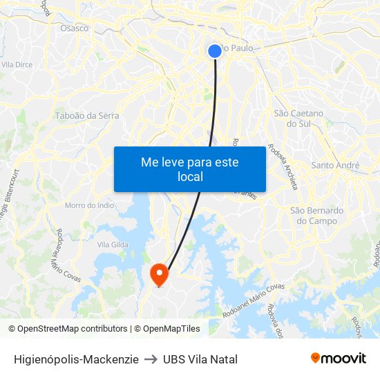Higienópolis-Mackenzie to UBS Vila Natal map