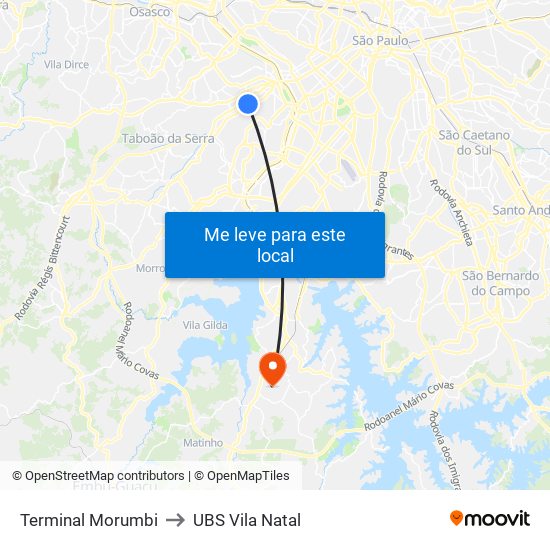 Terminal Morumbi to UBS Vila Natal map