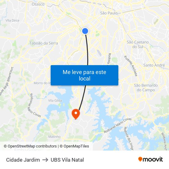 Cidade Jardim to UBS Vila Natal map