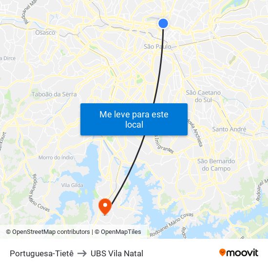 Portuguesa-Tietê to UBS Vila Natal map