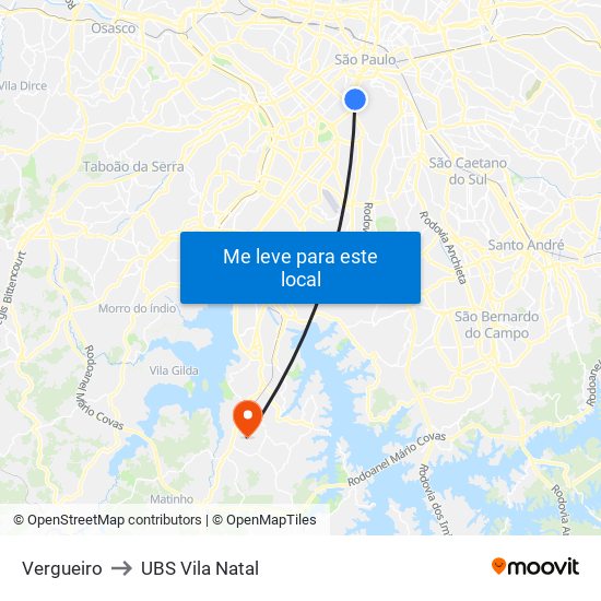 Vergueiro to UBS Vila Natal map