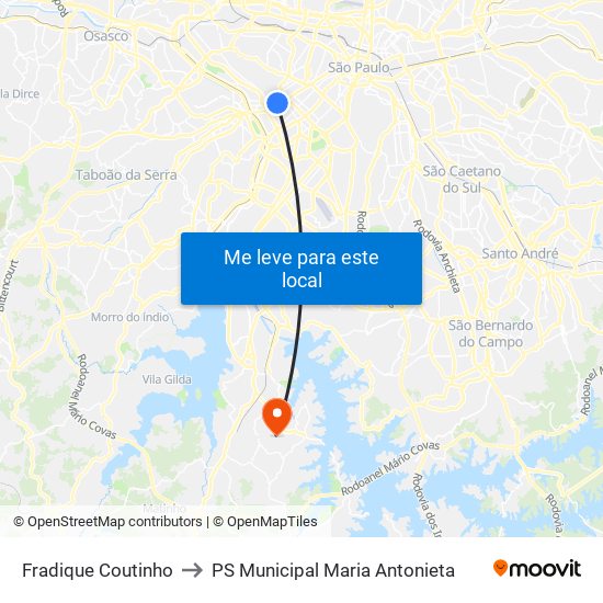 Fradique Coutinho to PS Municipal Maria Antonieta map