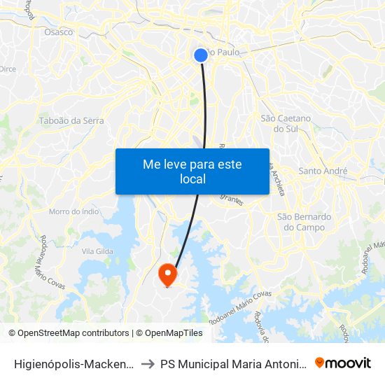 Higienópolis-Mackenzie to PS Municipal Maria Antonieta map