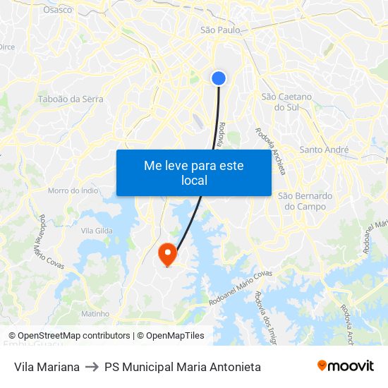 Vila Mariana to PS Municipal Maria Antonieta map