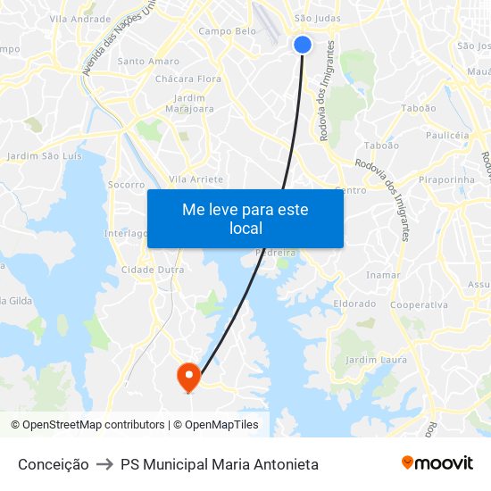 Conceição to PS Municipal Maria Antonieta map