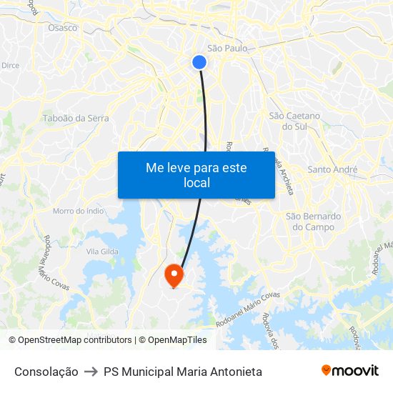 Consolação to PS Municipal Maria Antonieta map