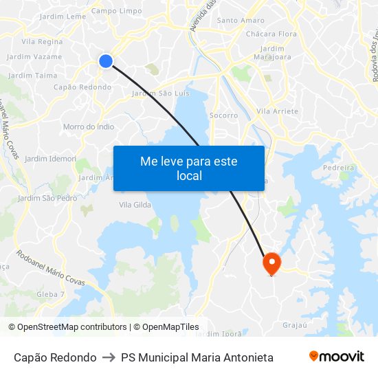 Capão Redondo to PS Municipal Maria Antonieta map