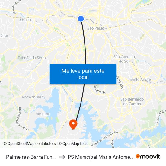 Palmeiras-Barra Funda to PS Municipal Maria Antonieta map
