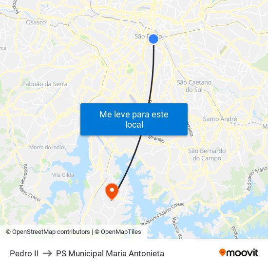 Pedro II to PS Municipal Maria Antonieta map