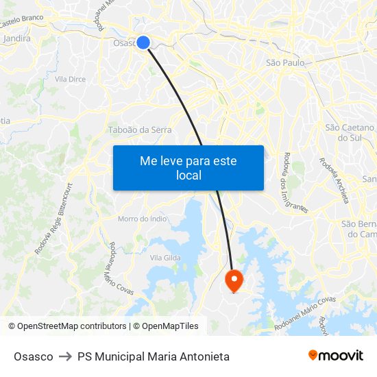 Osasco to PS Municipal Maria Antonieta map