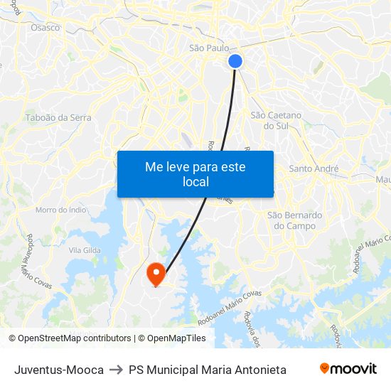 Juventus-Mooca to PS Municipal Maria Antonieta map