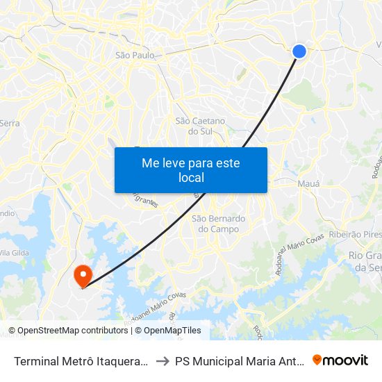 Terminal Metrô Itaquera Norte to PS Municipal Maria Antonieta map