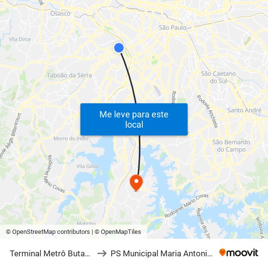 Terminal Metrô Butantã to PS Municipal Maria Antonieta map