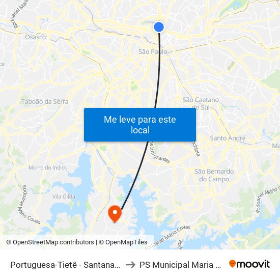 Portuguesa-Tietê - Santana, São Paulo to PS Municipal Maria Antonieta map